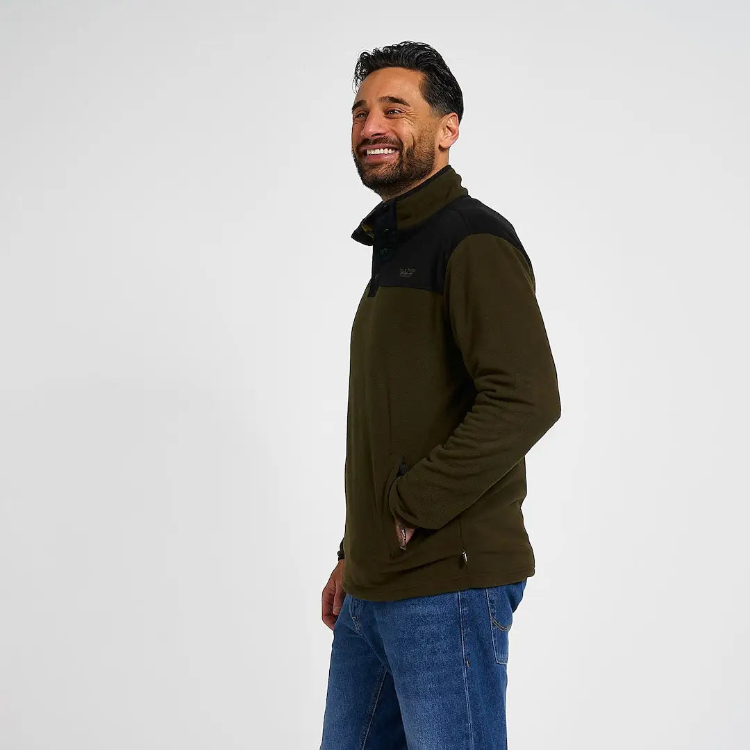 Jack Pyke Snap Neck Fleece Top in olive green and black two-tone