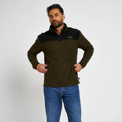 Jack Pyke Snap Neck Fleece Top in olive green and black