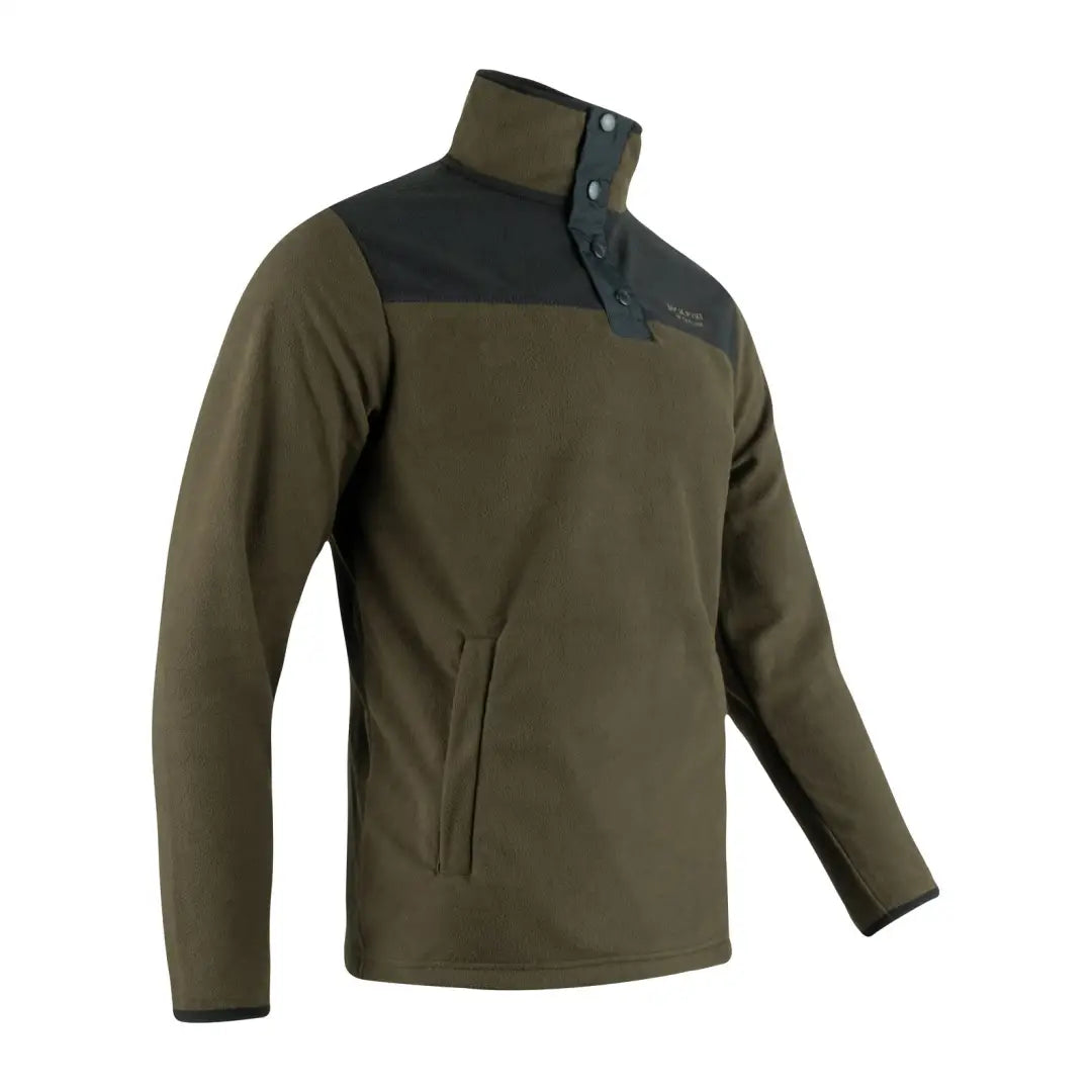 Shooting Clothes JACK PYKE Mens Thermal Fleece Top, Snap Neck Fleece Jacket Mens With Zipped Pockets, Long Sleeve, Elastic Cuffs, Lightweight 100% Polyester, Ideal For Hunting, Fishing - Dark Olive, Small Mens