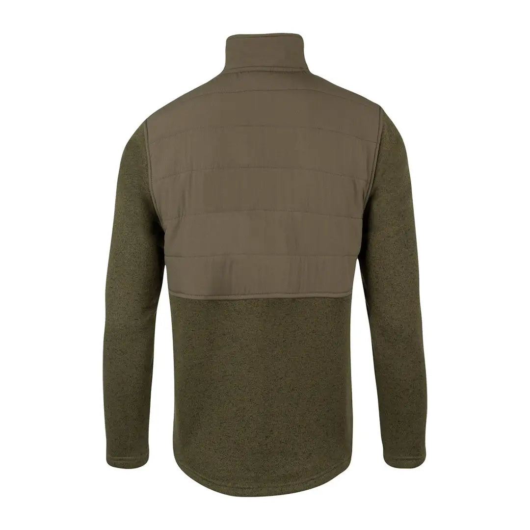 Olive green Jack Pyke Snap Neck Pullover with quilted back panel