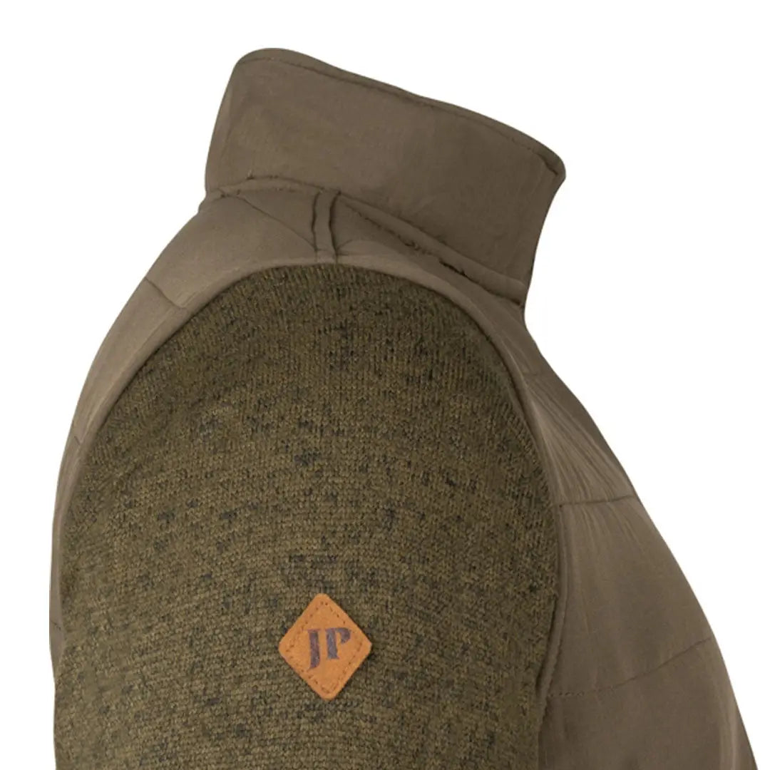 Jack Pyke snap neck pullover in olive green and tan quilted vest style