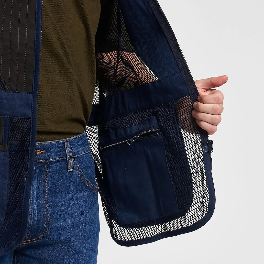 Jack Pyke Sporting Skeet Vest in navy blue mesh with zip pocket