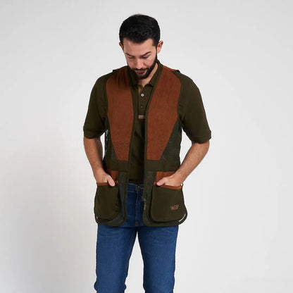 Jack Pyke Sporting Skeet Vest in olive and brown with mesh panels