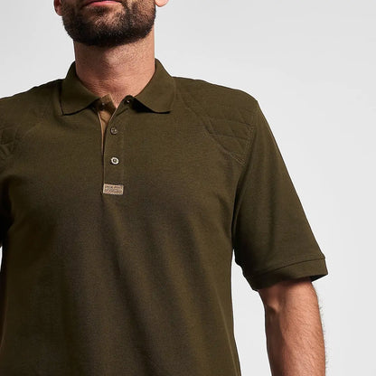 Jack Pyke sports polo shirt in olive green with quilted shoulders