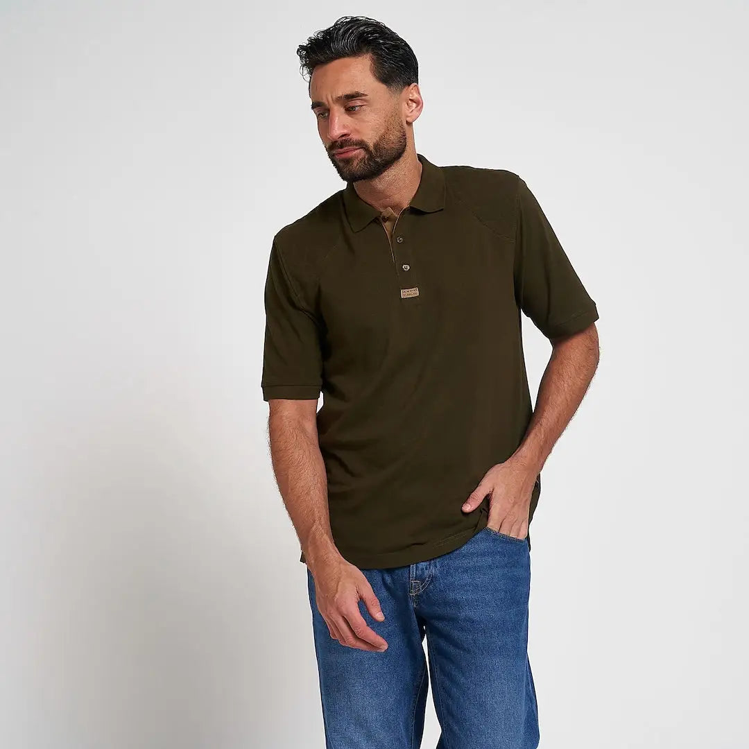 Jack Pyke olive green short-sleeved polo shirt with textured fabric