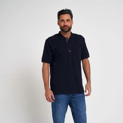 Jack Pyke sports polo in navy blue with textured fabric and logo