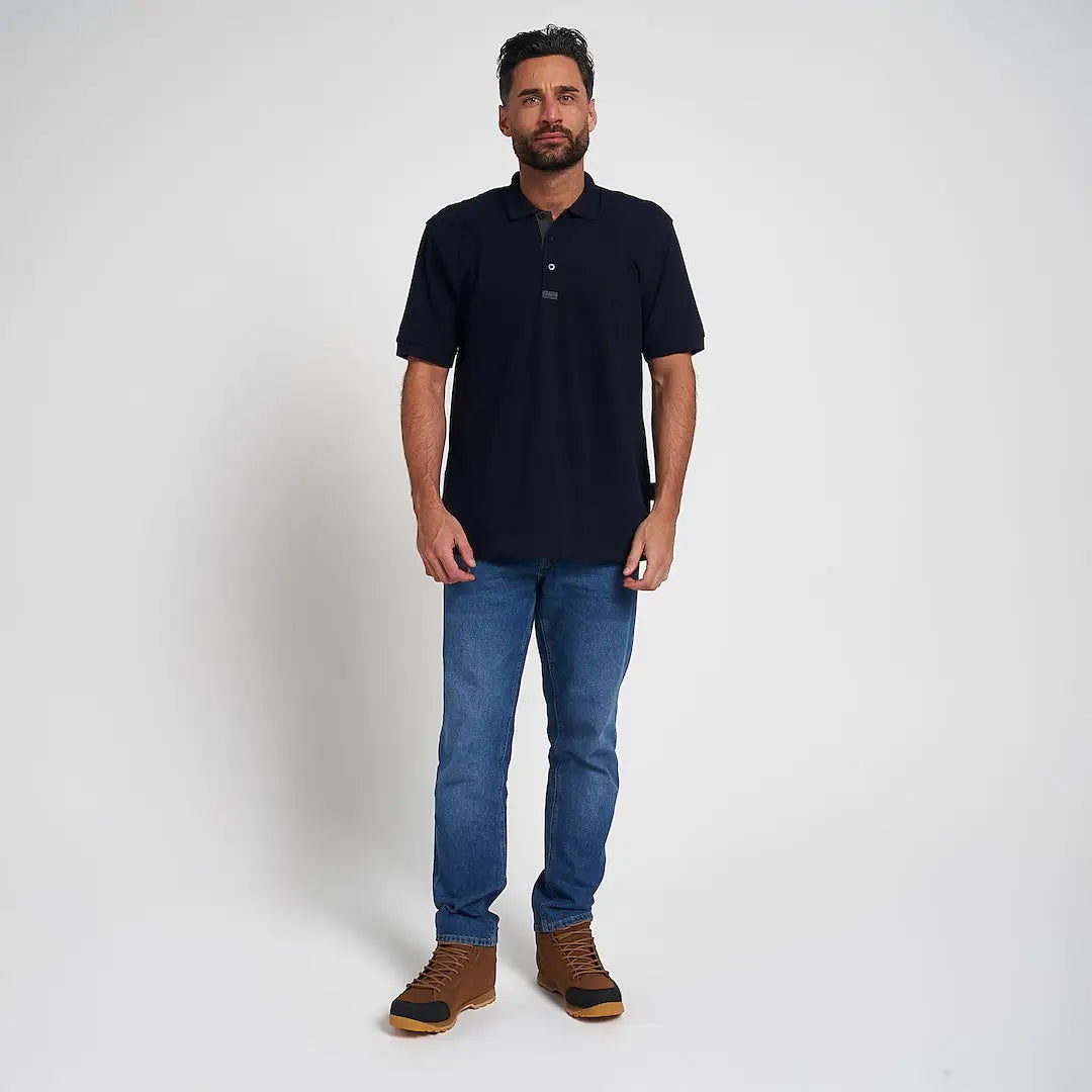 Navy blue Jack Pyke sports polo shirt with short sleeves and collar