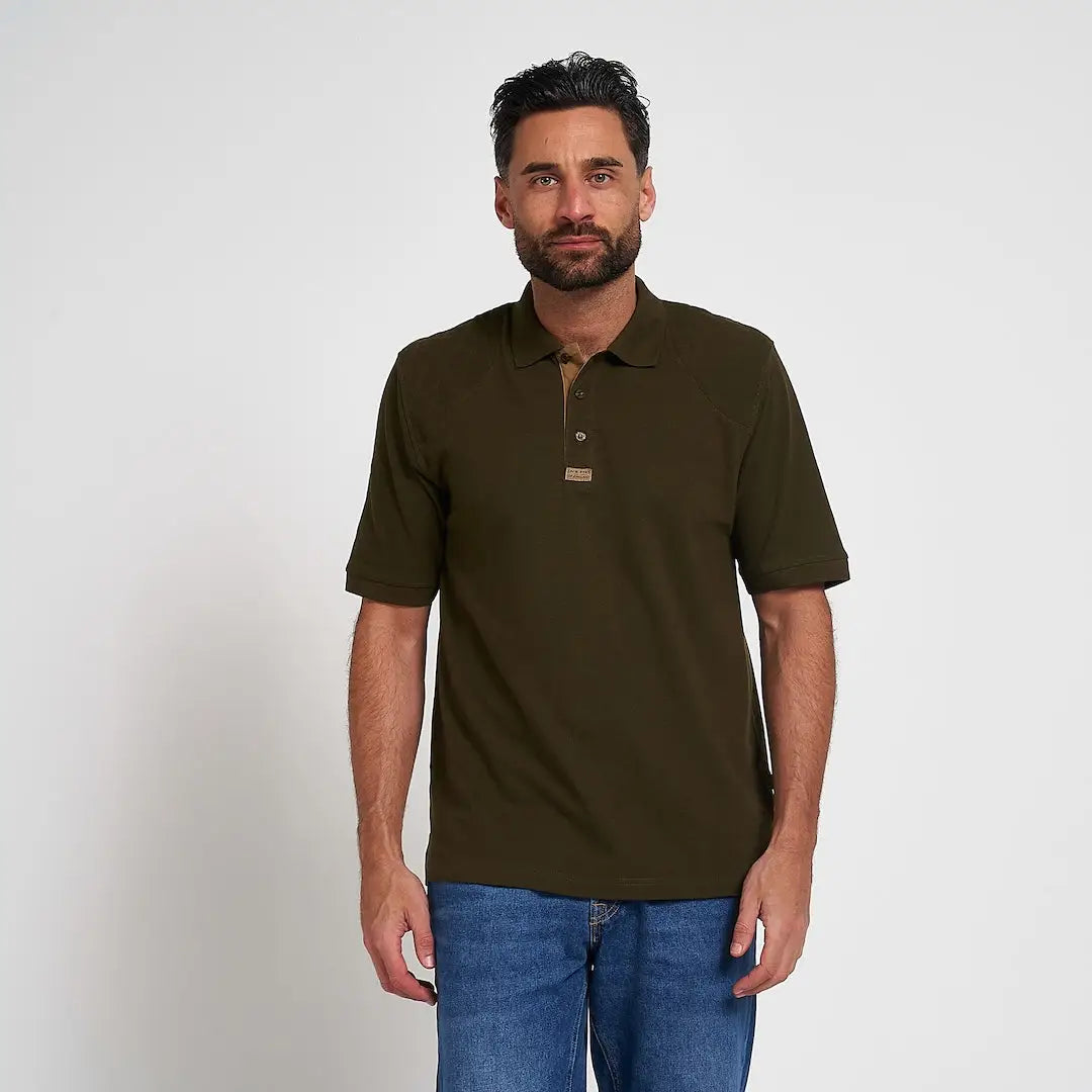 Jack Pyke sports polo shirt in olive green with textured fabric