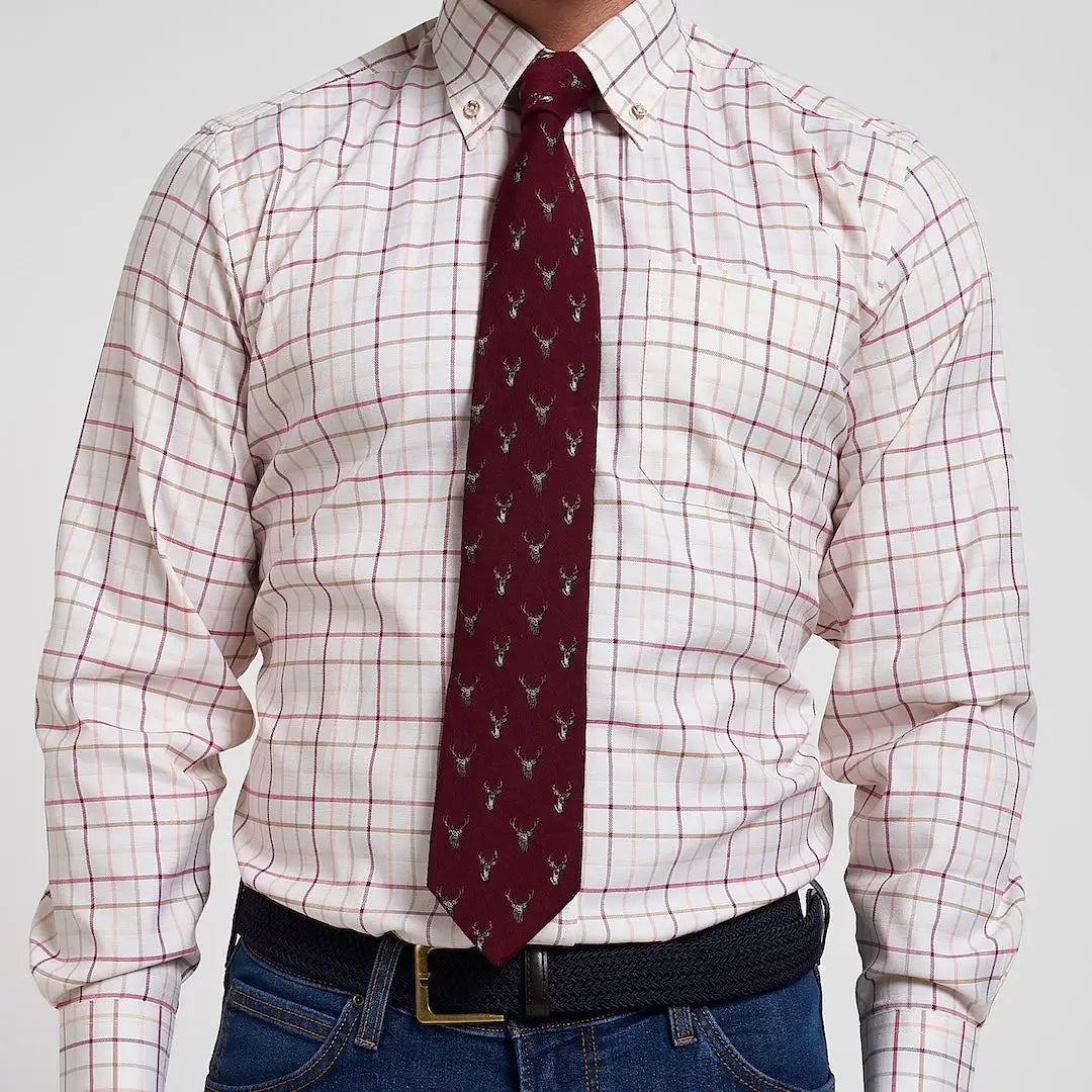 Jack Pyke stag silk tie with maroon and silver deer head pattern