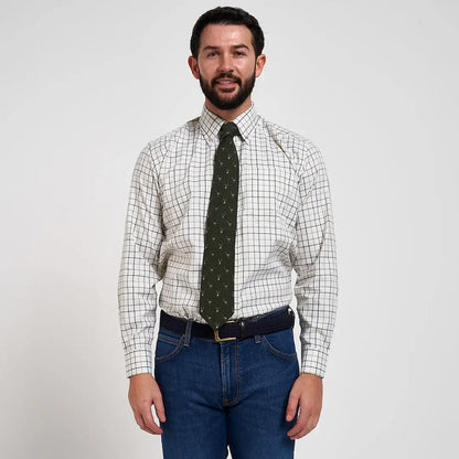 Jack Pyke Stag classic silk tie in dark green with white bird patterns