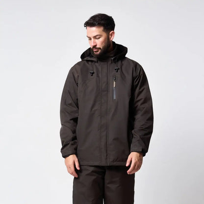 Dark gray waterproof Jack Pyke Technical Featherlite Jacket with hood and zipper