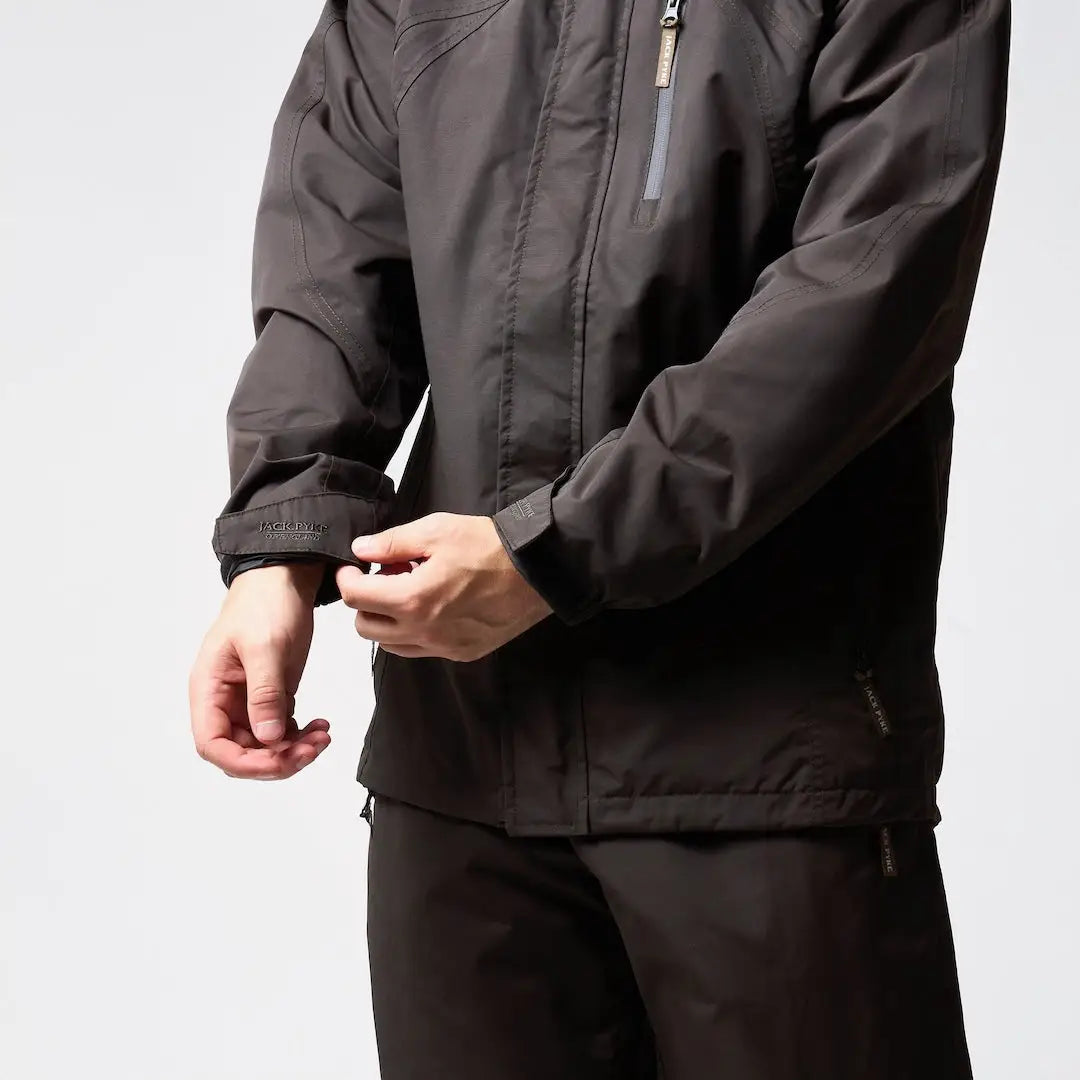 Dark gray Jack Pyke Technical Featherlite Jacket with waterproof seams and sleeve zipper