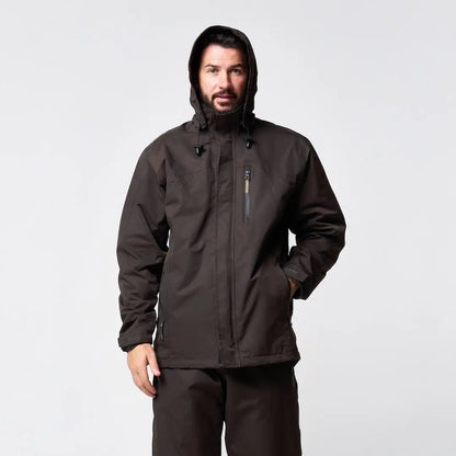 Jack Pyke Technical Featherlite Jacket: dark gray waterproof hooded hiking jacket with zipper and pockets