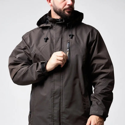 Dark gray Jack Pyke technical featherlite jacket with black hood
