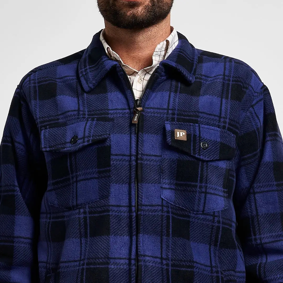 Jack Pyke Tundra navy blue black plaid flannel shirt with zipper