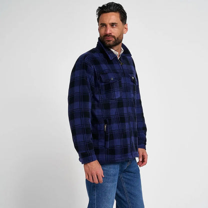 Jack Pyke Tundra navy blue black plaid fleece jacket with pockets