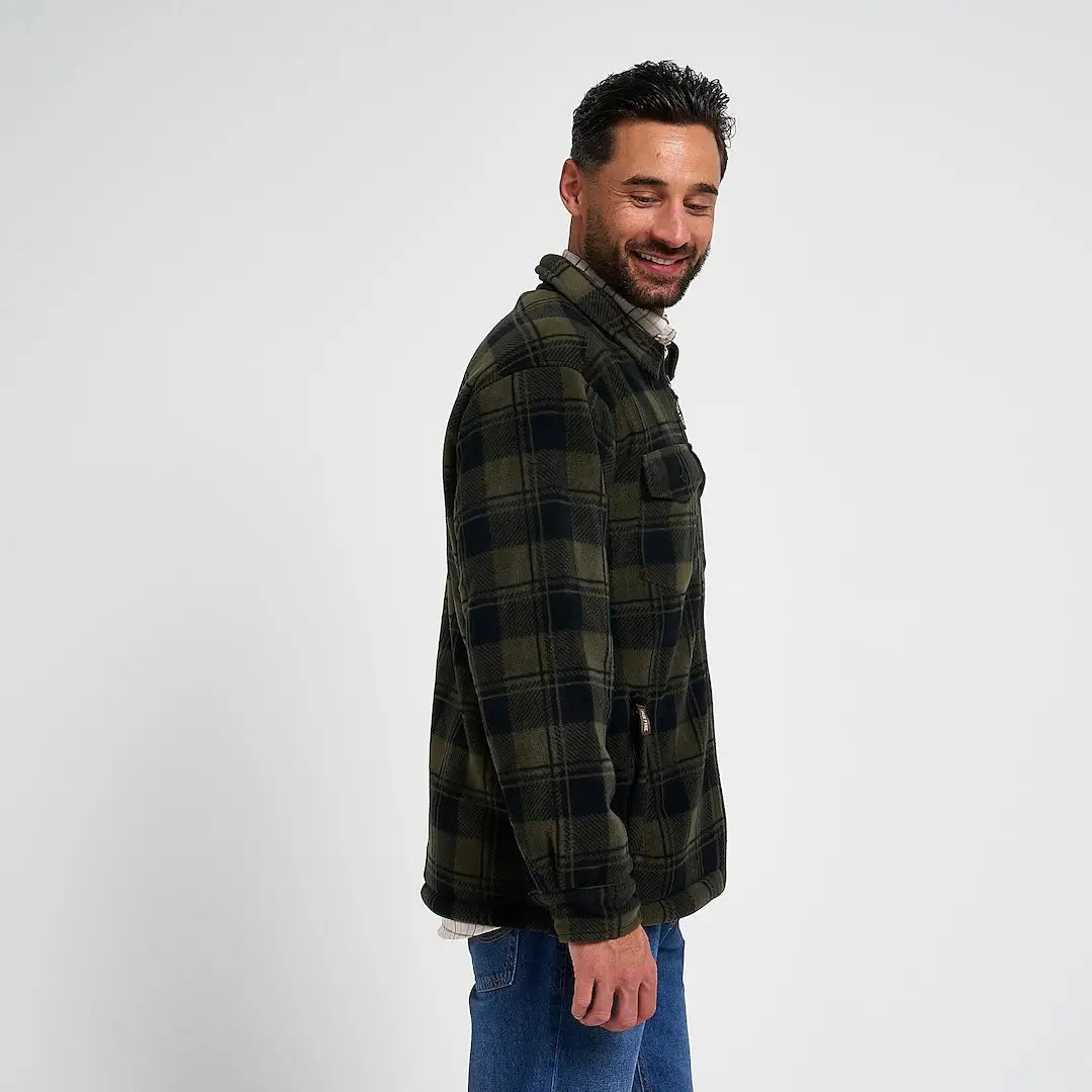 Mens Jack Pyke Tundra Shirt in olive black plaid flannel with fleece lining
