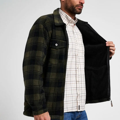 Jack Pyke Tundra olive black plaid fleece-lined flannel jacket