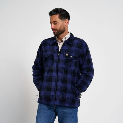 Jack Pyke Tundra navy blue black plaid fleece shirt with zipper and pockets