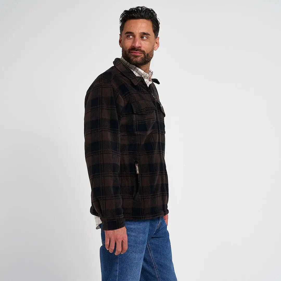 Jack Pyke Tundra Shirt: black plaid flannel jacket with collar and pockets