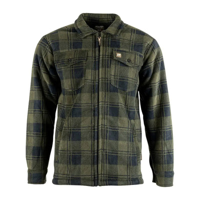 Olive green and navy blue plaid zip-up jacket from Jack Pyke Tundra Shirt collection