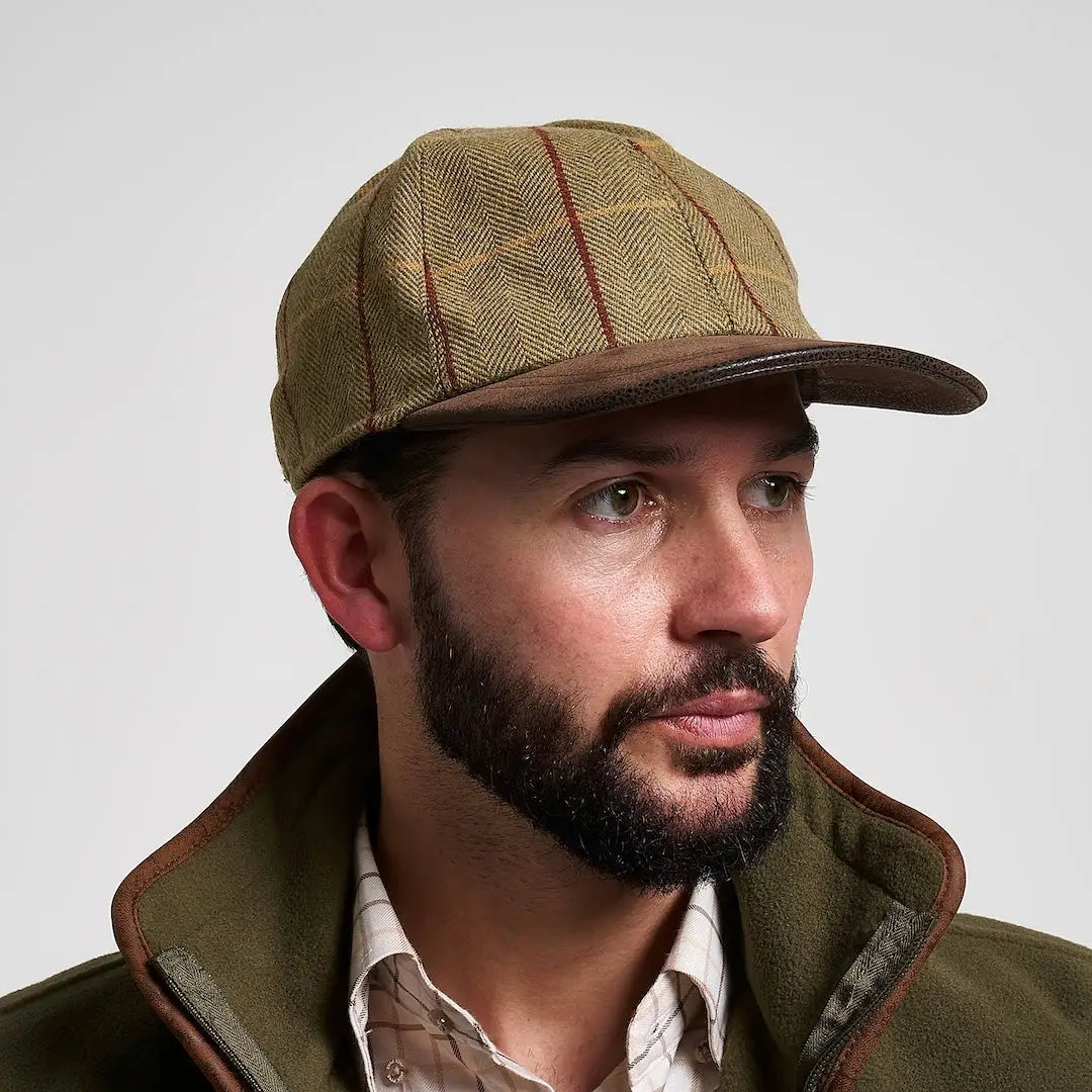 Jack Pyke Tweed Baseball Cap in herringbone pattern with red stripes