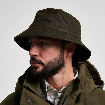 Jack Pyke wax bucket hat in olive green waxed cotton
