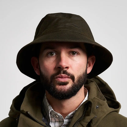 Olive green Jack Pyke wax bucket hat in waxed cotton