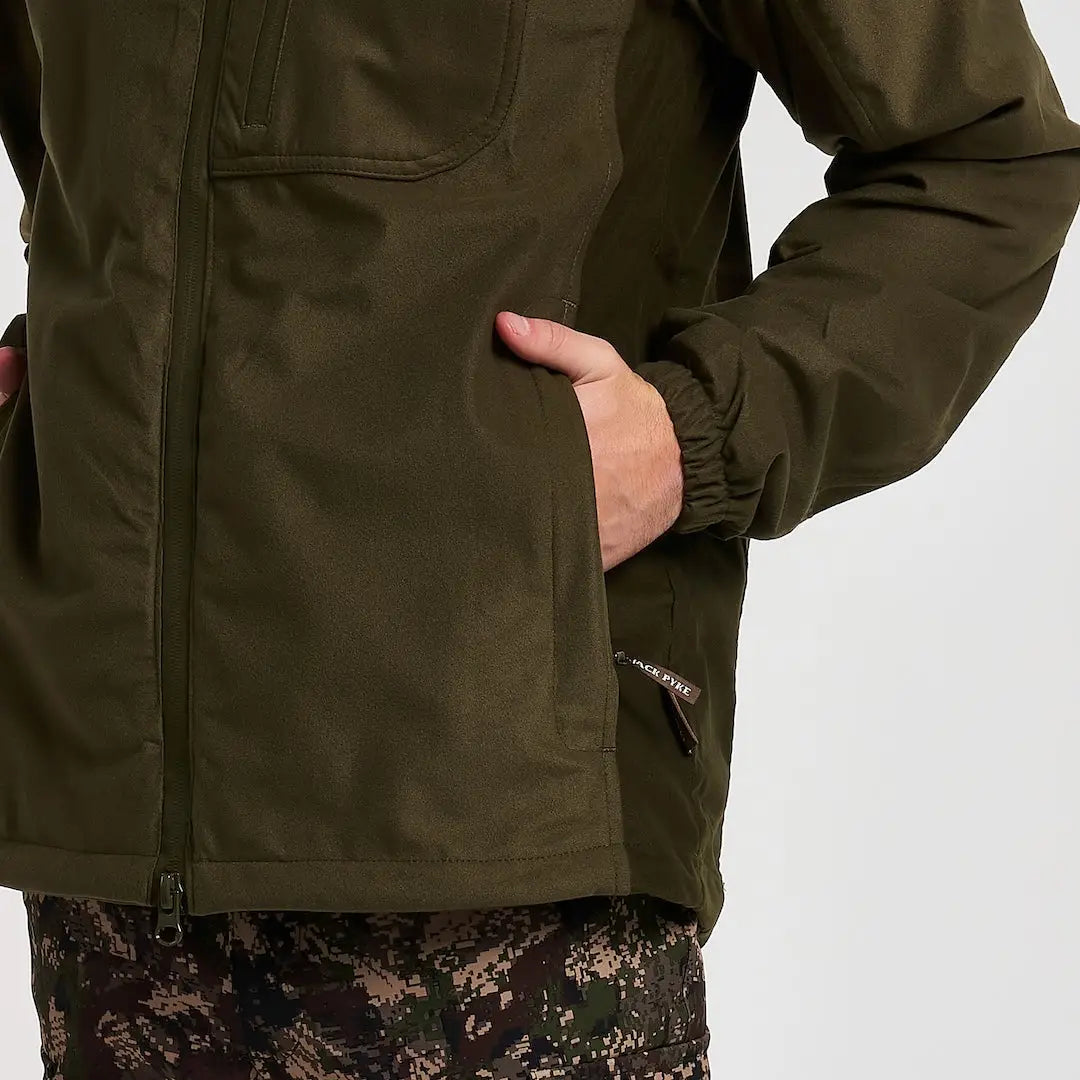 Olive green Jack Pyke Weardale field jacket with zippered pockets and elastic cuffs