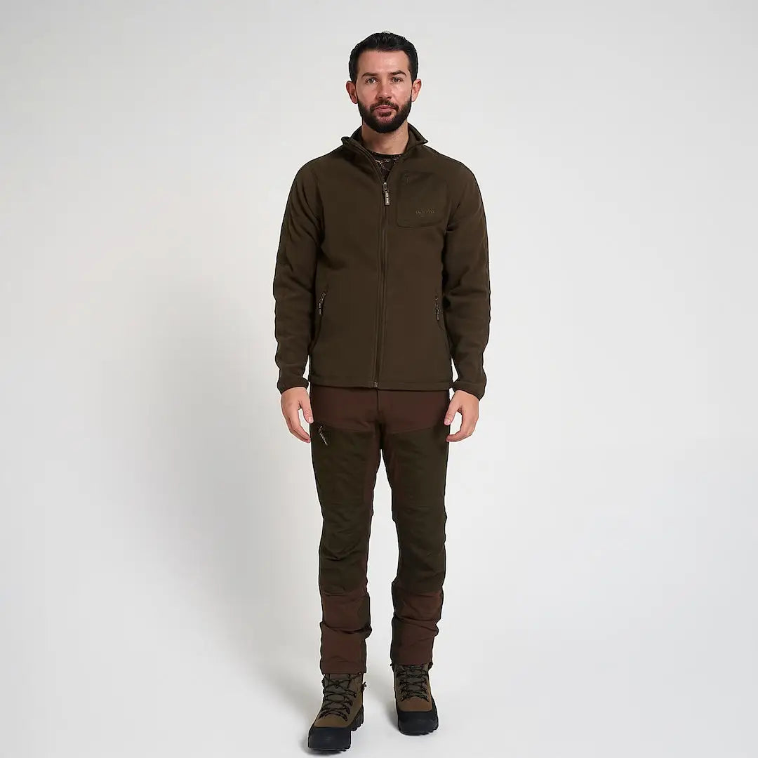 Jack Pyke Weardale fleece jacket in olive green with hood and zip pockets