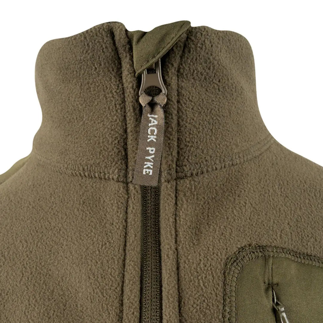 Olive green Jack Pyke Weardale fleece jacket with high collar and zip front
