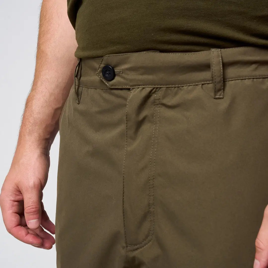 Jack Pyke Weardale olive green chino pants with black button and neat stitching