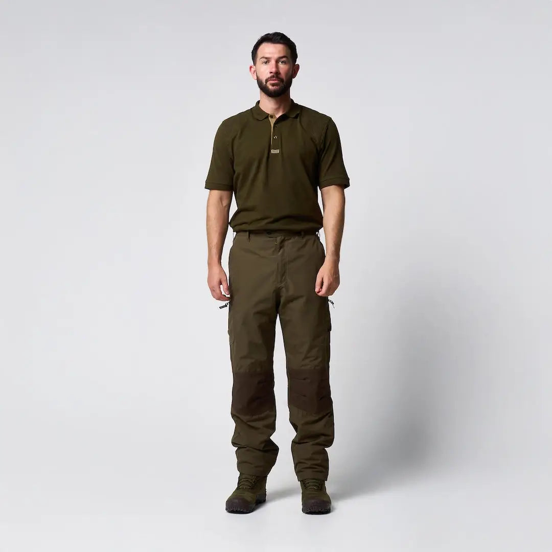 Jack Pyke Weardale olive green utility cargo pants with reinforced knees and side pockets