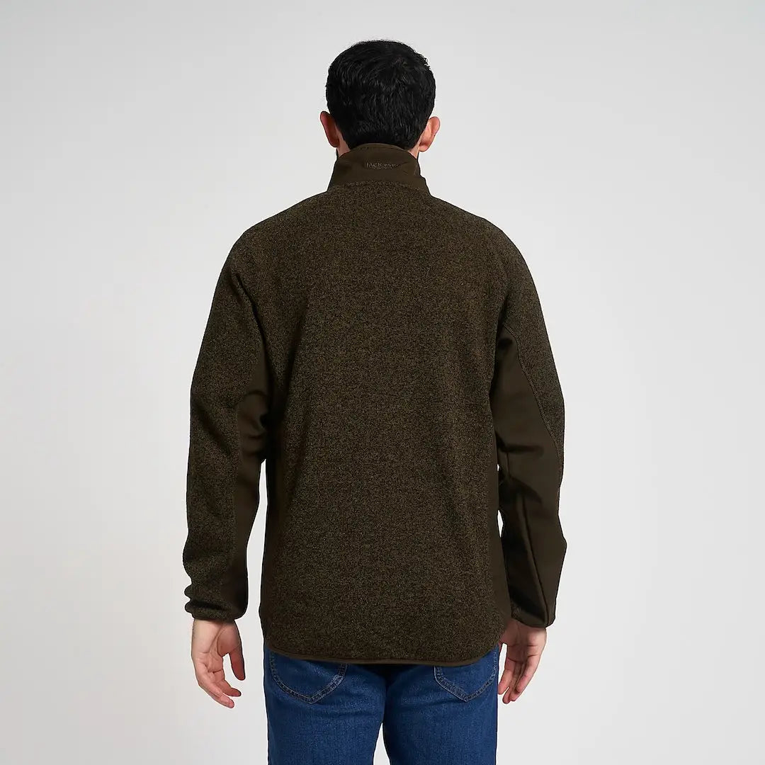 Jack Pyke Weardale knitted jacket in dark olive green fleece with heathered texture