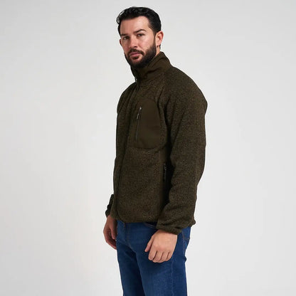 Jack Pyke Weardale knitted jacket in olive green textured fleece