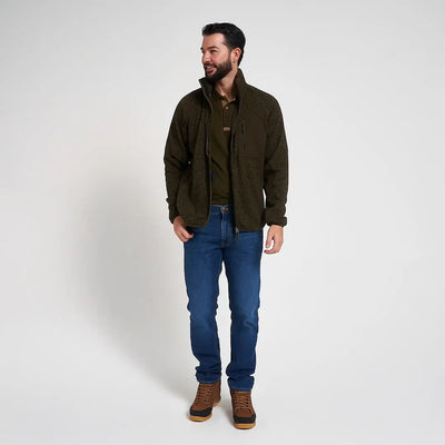 Jack Pyke Weardale knitted jacket in olive green fleece with high collar and zip pockets
