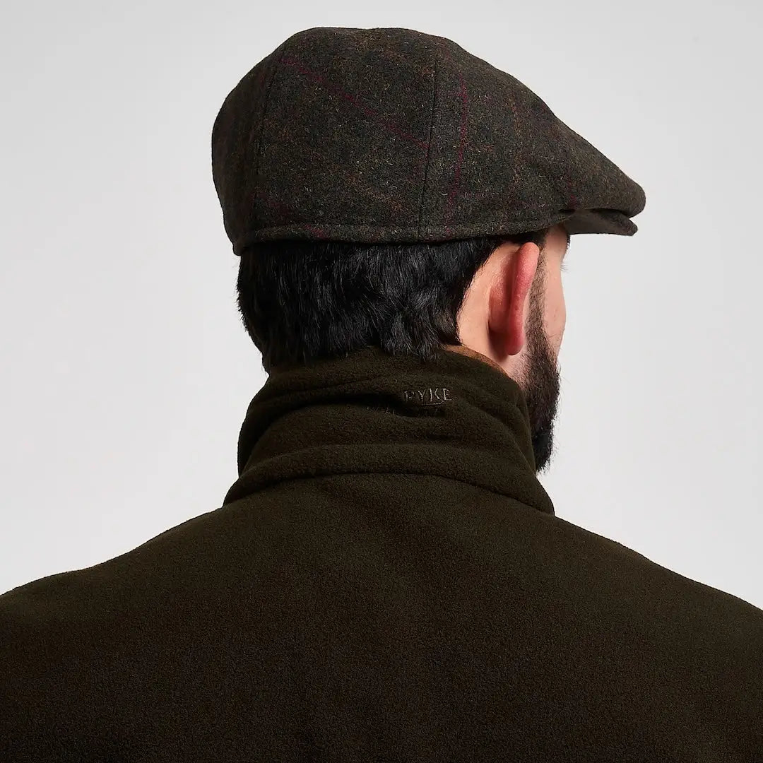 Jack Pyke wool blend flat cap in dark brown tweed plaid