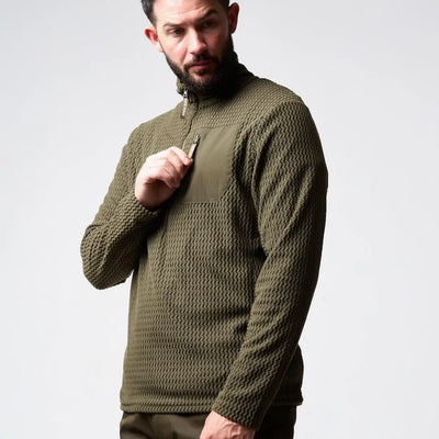 Jack Pyke Z Fleece Pullover in olive green weave with zip and pocket