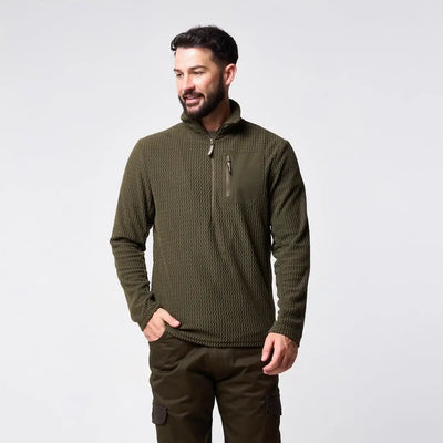 Olive green Jack Pyke Z Fleece Pullover with textured half-zip and chest pocket