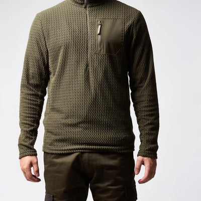 Olive green textured Jack Pyke Z Fleece Pullover with half-zip and pocket