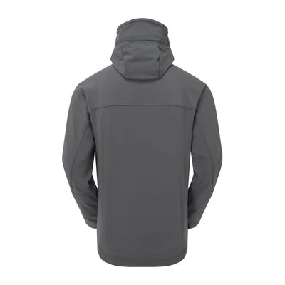 Back view of a Gray Keela Hydron Softshell Jacket showcasing its sleek design