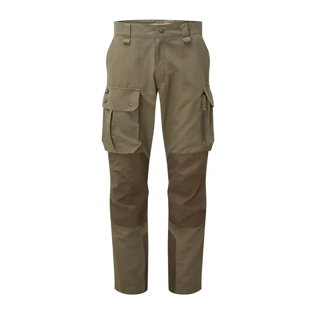 Men’s olive green heritage trousers with reinforced knees, perfect for country clothing and hunting
