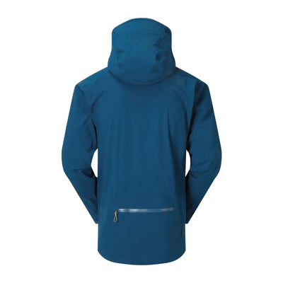 Blue Keela Saxon Jacket featuring a zippered pocket on the back for winter adventures