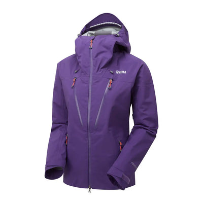 Purple waterproof Keela Womens Pinnacle Jacket with zippered pockets for ultimate layering