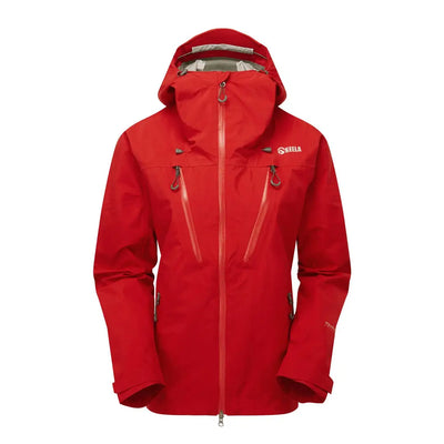 Red Keela Womens Pinnacle Jacket with zip pockets and hood made of Aquaflex Extreme Fabric