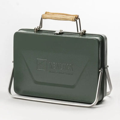 Green Kenluck Buddy Grill box with wooden handle, perfect for BBQ enthusiasts