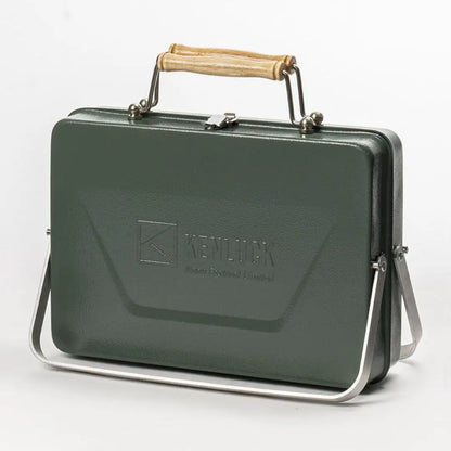 Green Kenluck Buddy Grill box with wooden handle, perfect for BBQ enthusiasts