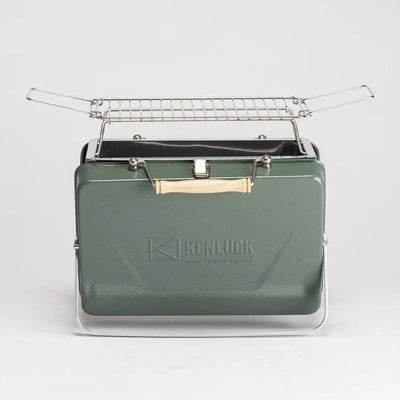Portable charcoal grill shown with the Kenluck Buddy Grill for outdoor cooking fun