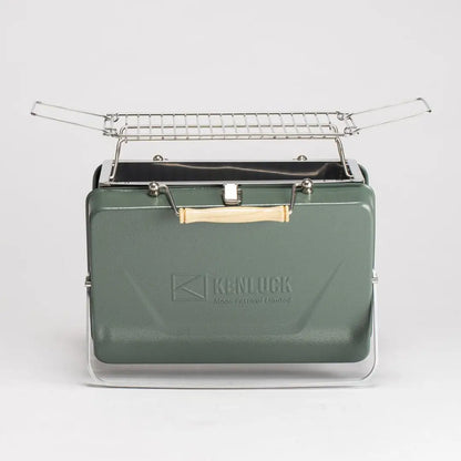 Portable charcoal grill shown with the Kenluck Buddy Grill for outdoor cooking fun