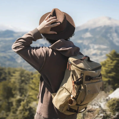 Canvas hiking backpack styled with Kupilka Shot Cup, perfect for country clothing and hunting